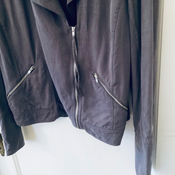Long Tall Sally Jacket Size 12 Lyocell Gray Double Breasted Zipper Moto Biker - Picture 4 of 13